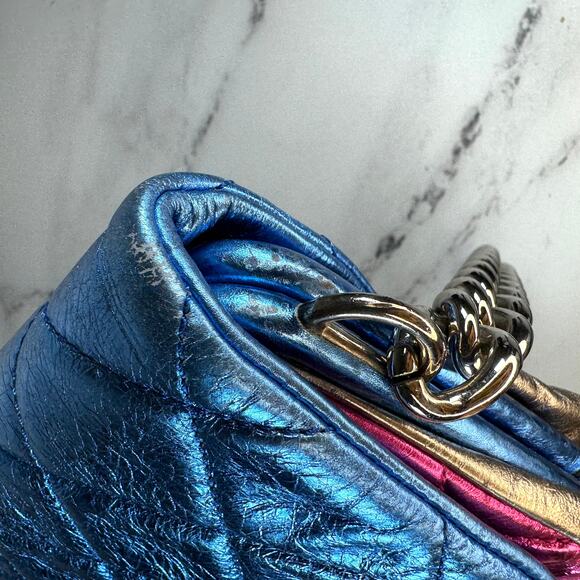 Chanel Metallic Shoulder Bag CC Matelasse Quilted Leather Pink/Blue/Black/Silver - Picture 8 of 16